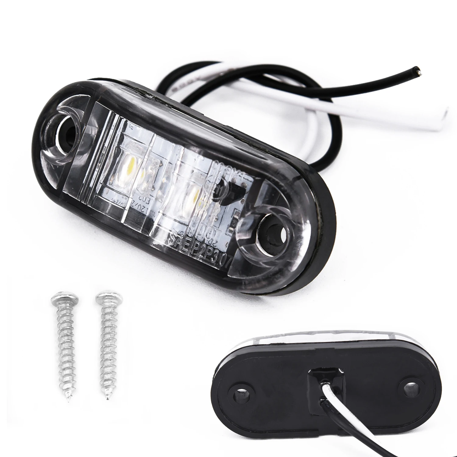 車とトラック用のテールライト,白いABSテールライト,信号灯,ネジ付きサイドマーカー,e11電球,12 v,24v,2個