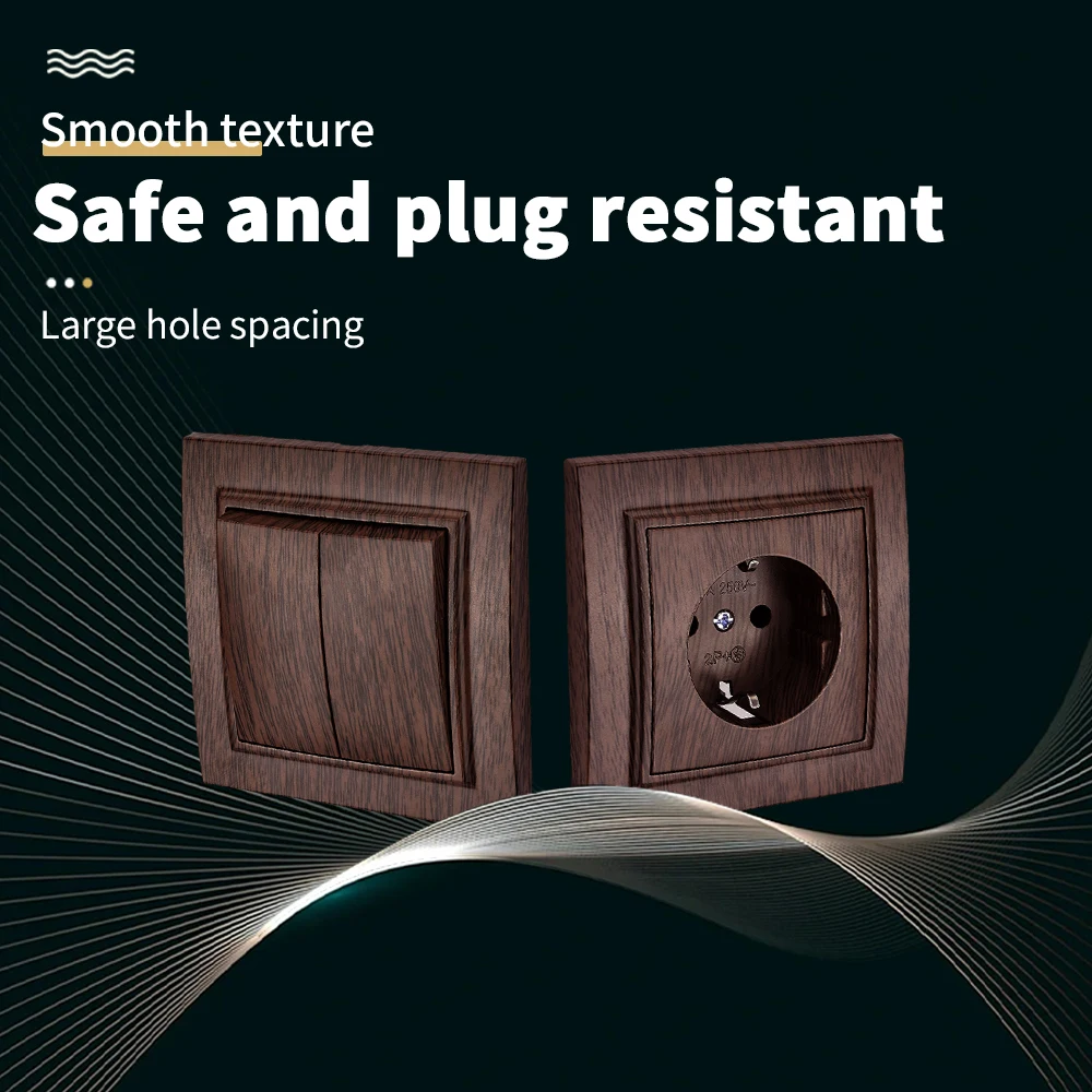 Wood 250V With Ground AC Plugs Socket EU Standard Classic Electrical Outlets Power Sockets Flame Retardant Wall Embedded Socket