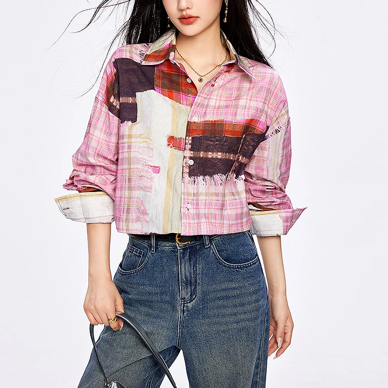 American Retro Women's Blouses Geometric Pattern Long Sleeve Shirts And Blouses Tops Women Autumn Women's Shirts SL064