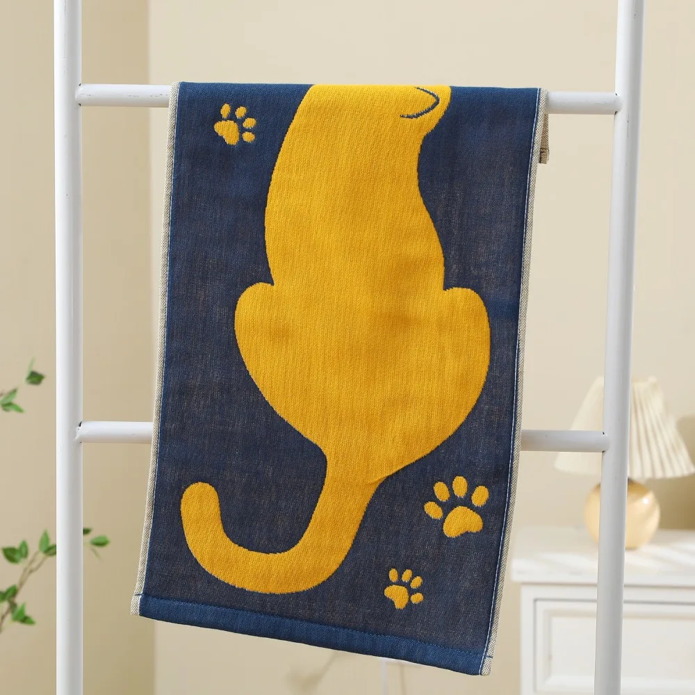 Cute Cartoon Cat Face Towels 34x74cm 3 Layer Cotton Gauze Bath Towel Soft Absorbent Large Hand Towel for Kids Children