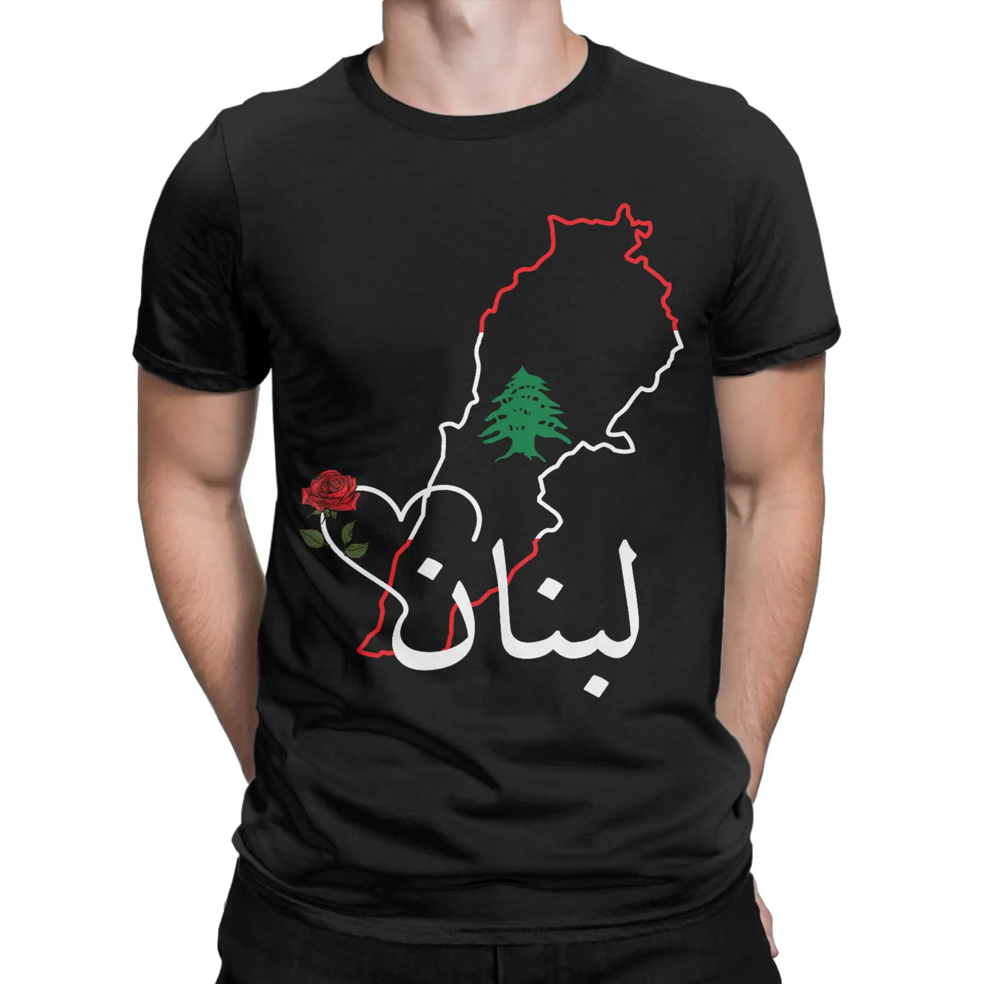 Men Lebanon Flag Map Beirut   Cedar Tree T Shirts  100% Cotton Clothing Summer Aesthetic Short Sleeve T-Shirt Crewneck