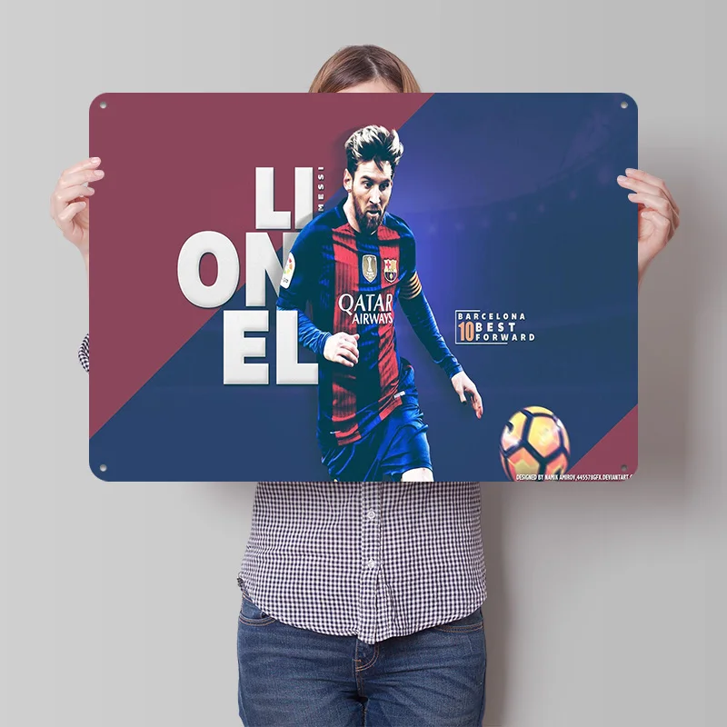 Lionel Messi Football Tin Poster Customized Retro Soccer Wall Art Vintage Metal Signs for Fans Room Decoration Gaming Desk Decor