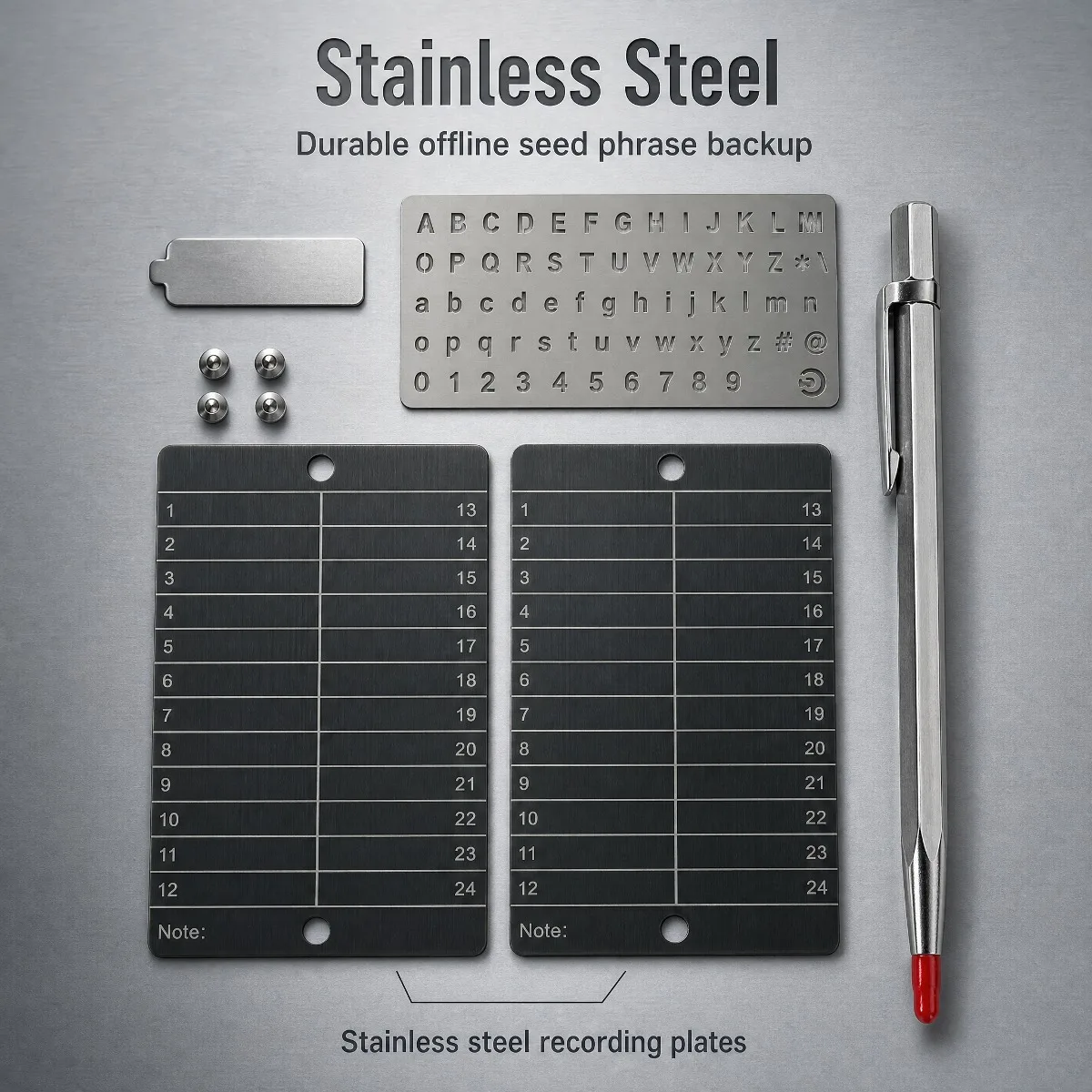 A Set of Stainless Steel Men's Card Bags Suitable for Bitcoin Cryptocurrency Password Storage Compatible with All BIP39