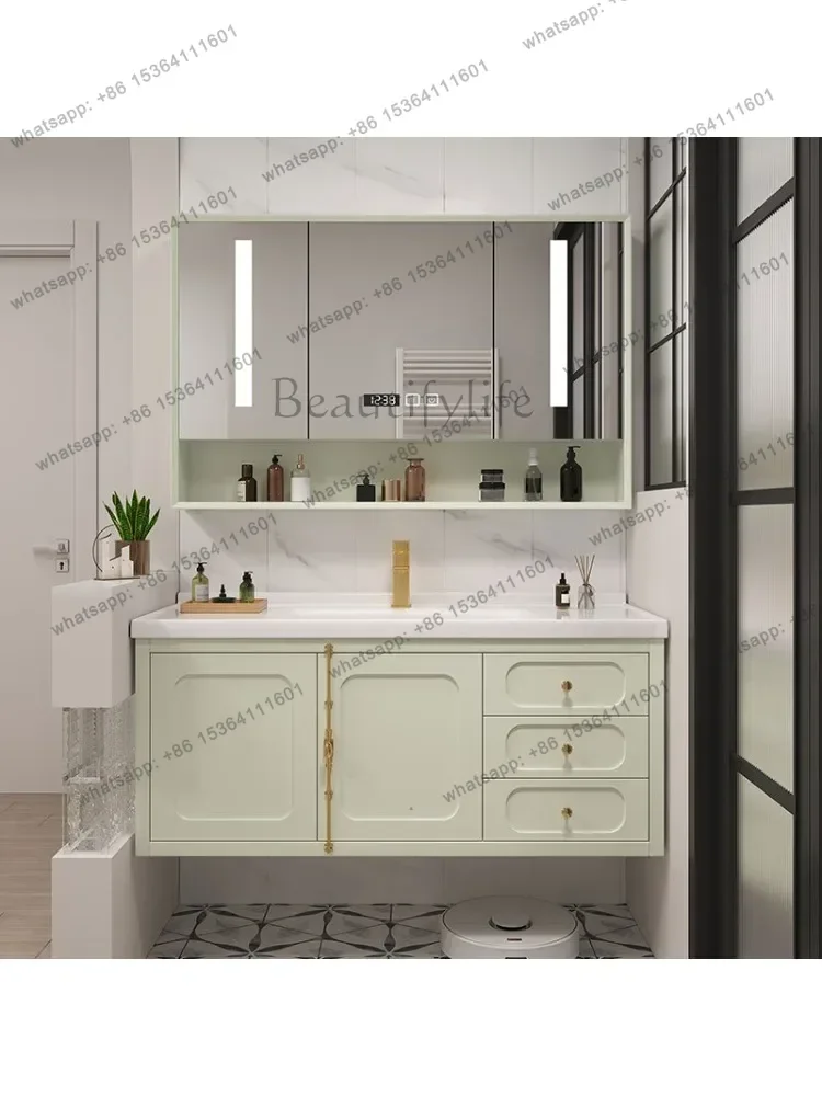 

American bathroom cabinet combination rock slab seamless integration ceramic basin hand washbasin