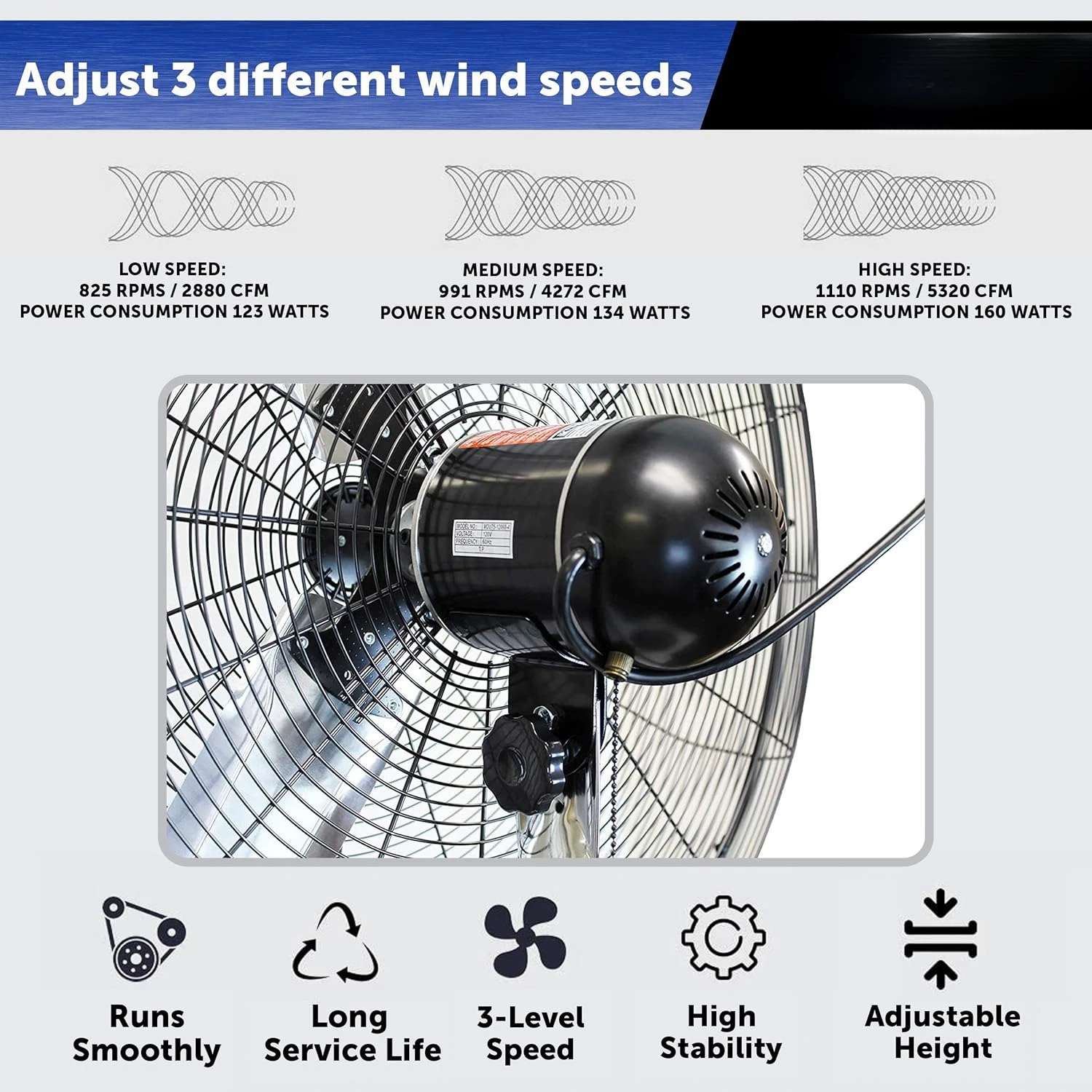 30 Inch Adjustable Height Pedestal Fan; Commercial Grade Non-Oscillating Fan, Effortlessly Cool Your Shop, Garage, or Workspace