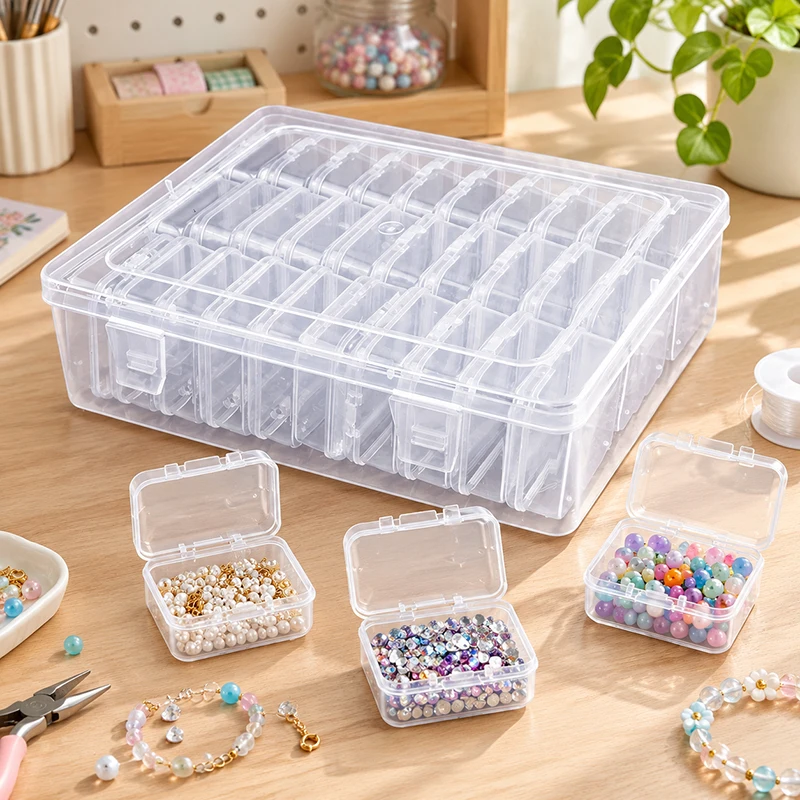 Clear Acrylic Organizer Box, Includes 30 Removable Mini Square Boxes, for Scrapbooking Accessories & Craft Supplies Storage TMZ