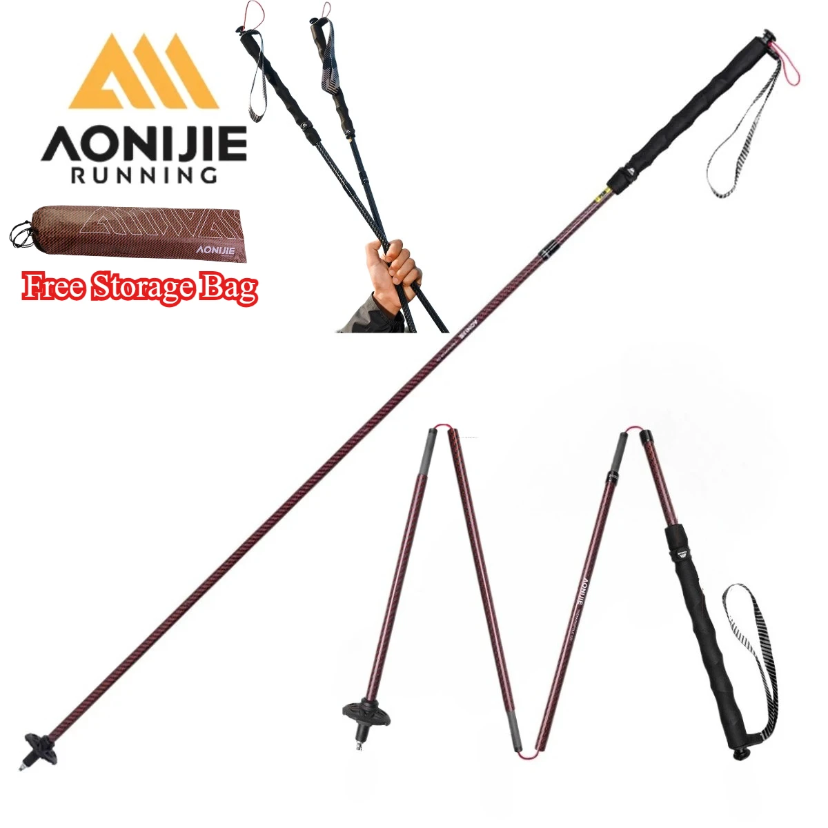

Upgrade 2pcs AONIJIE E4219 Trekking Pole Folding Collapsible Quick Lock Hiking Pole Trail Running Walking Stick Carbon Fiber
