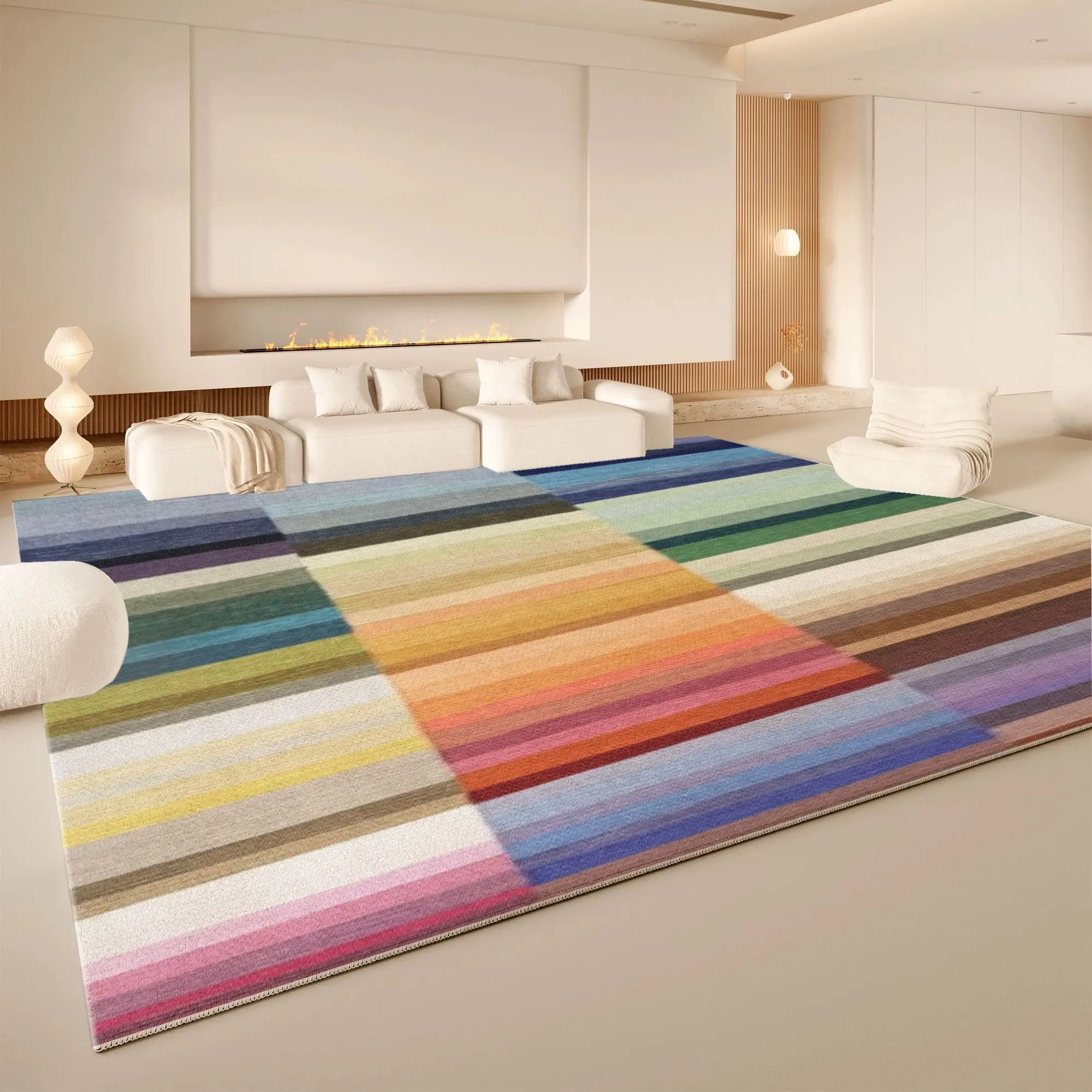 VIKAMA Pastel Botanical Abstract Area Rug Washable Non Slip Living Room Carpet Boho Tropical Leaf Home Floor Rug Washable Rug