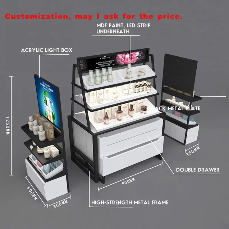 

custom.Modern Whole Store Design Beauty Salon Display Cabinet Cosmetics Shelves Skin Care Makeup Rack