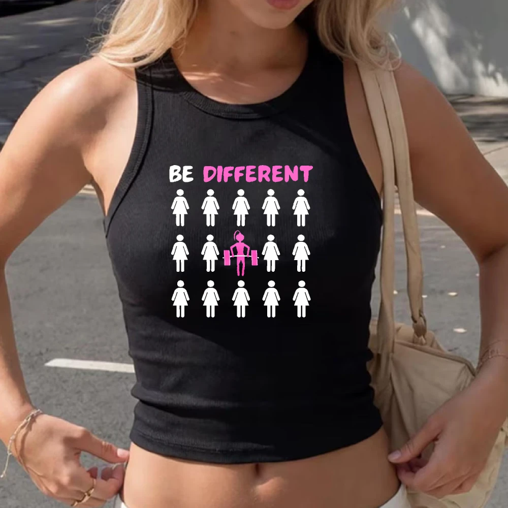 Women Be Different Gym Pump Cover Ribbed Crop Tank, Cute Gym Rat Workout Sleeveless Tank Top, Gym Lover Fitness Daily Wear Gift