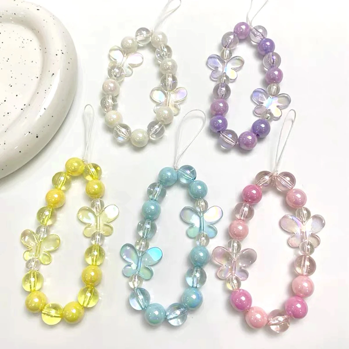 10pcs Acrylic colored vertical hole butterfly beads are used for making mobile phone chain keychain necklaces