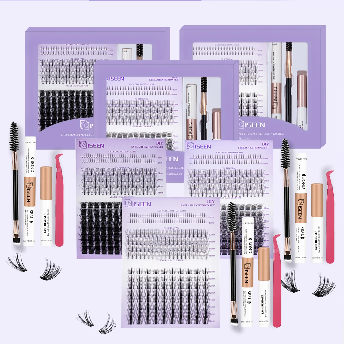DIY まつげエクステンションふわふわラッシュクラスターミックススタイルうっすらとした個別まつげクラスター、ボンドとシールグルーリムーバーピンセット付き