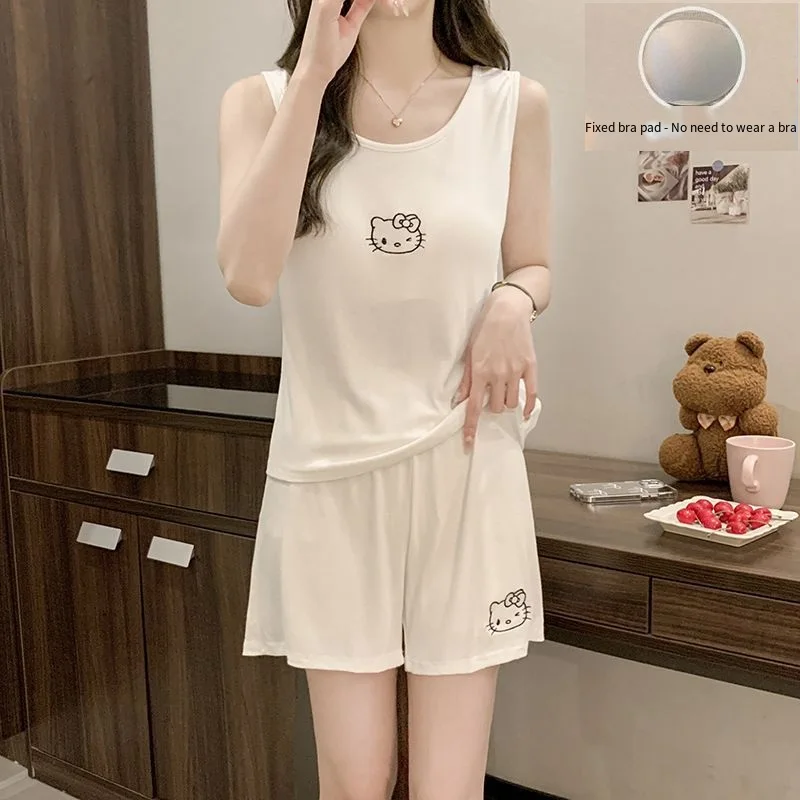 

Sanrio Hello Kitty Sleeveless Pajamas Summer Pijama Shorts Sleepwear Suspenders Vest Pyjamas Student Nightwear Women's Home Suit