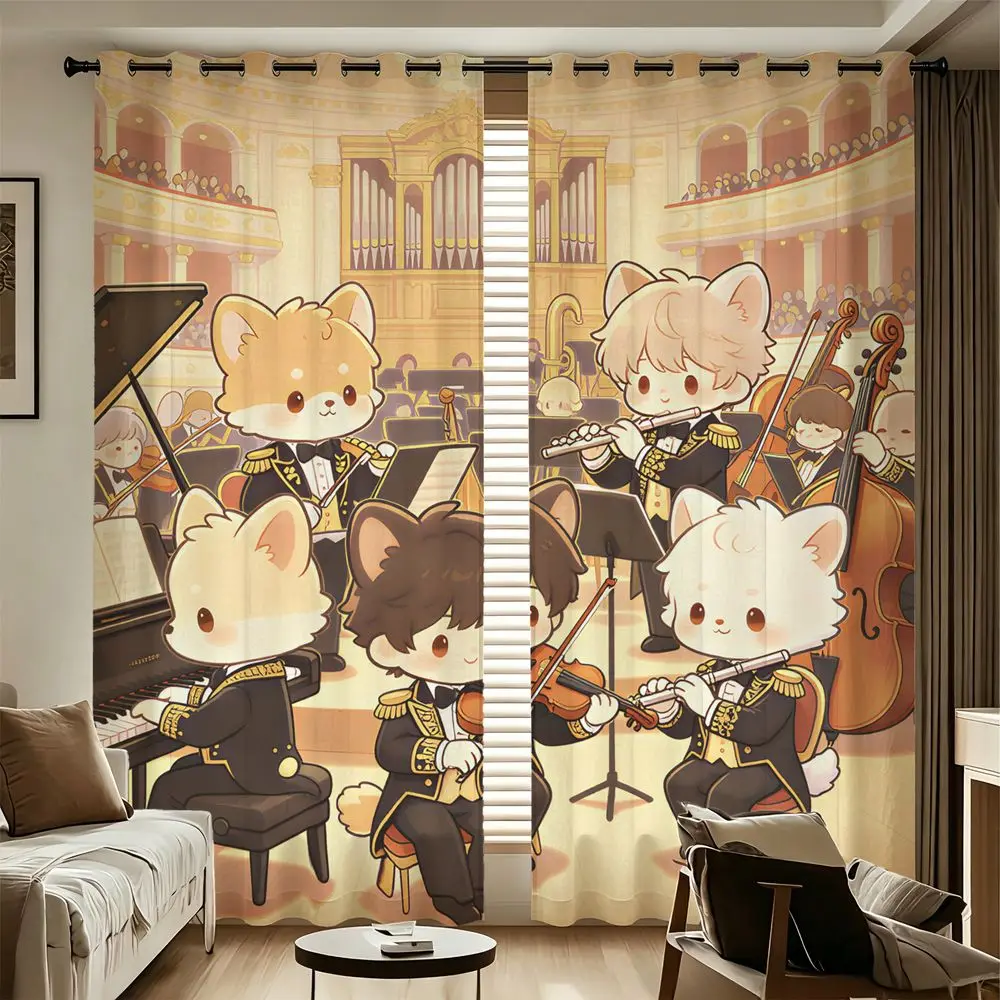Symphony Shiba Digital Print Curtains 2 Panels Light Blocking Rate 85% Printed Darkening Decoration Curtains Music Room Decor