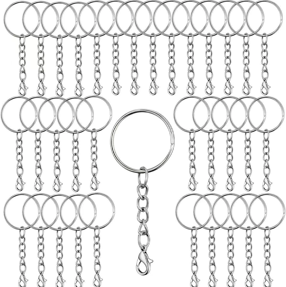 Lobster Clasp Metal Blank Keyring Keychain Split Key Ring with Chain Buckles Carabiner Keychain Round Wire Open Ring Accessories