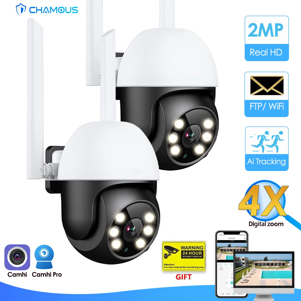 CamHi IP 카메라 와이파이 감시 카메라, 미니 스피드 돔, 1080P H.265 PTZ CCTV 비디오, Ai 추적 FTP 알람, 4MP, 4X 줌 