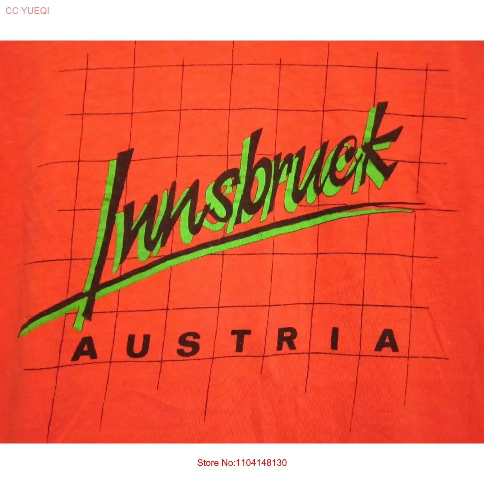 INNSBRUCK AUSTRIA small beat up T shirt sexy geometric grid 1980s tee neon vintage Washed Casual Unisex Breathable Slightly