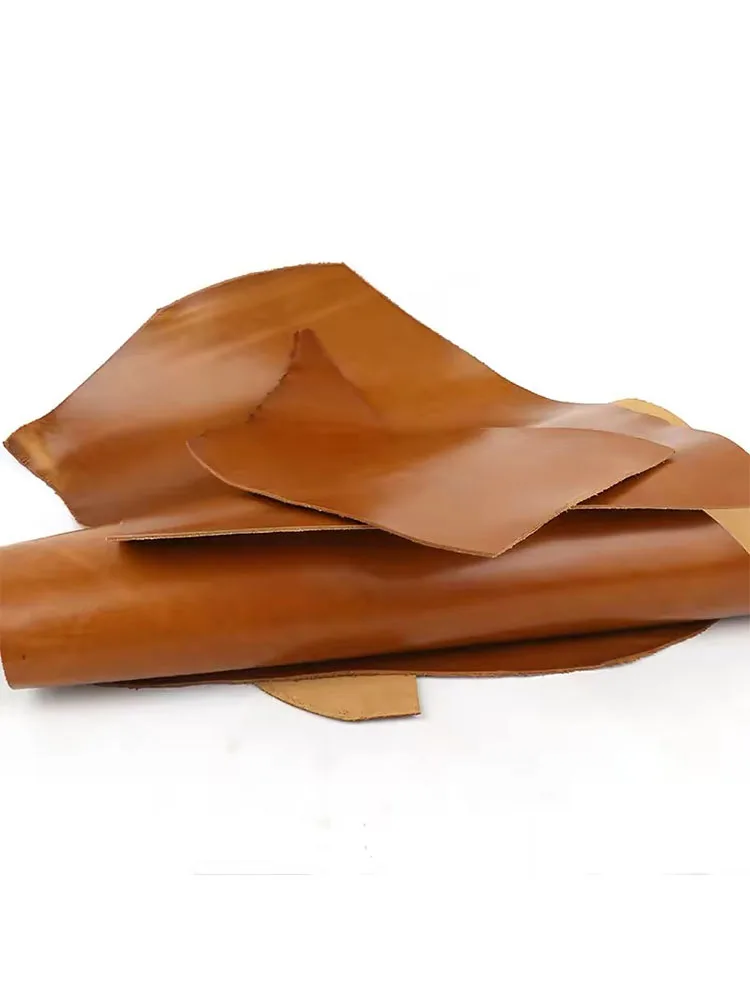 Yellow brown 2mm stiff oil wax leather, genuine leather, top layer handmade DIY ledger, leather bag, wallet, card bag view 6