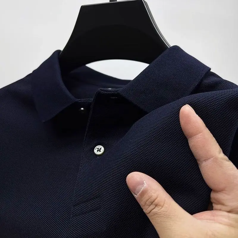 Polo da uomo estiva traspirante con risvolto fresco manica corta camicia con risvolto casual di fascia alta sottile tinta unita allentata multicolore moda golf top