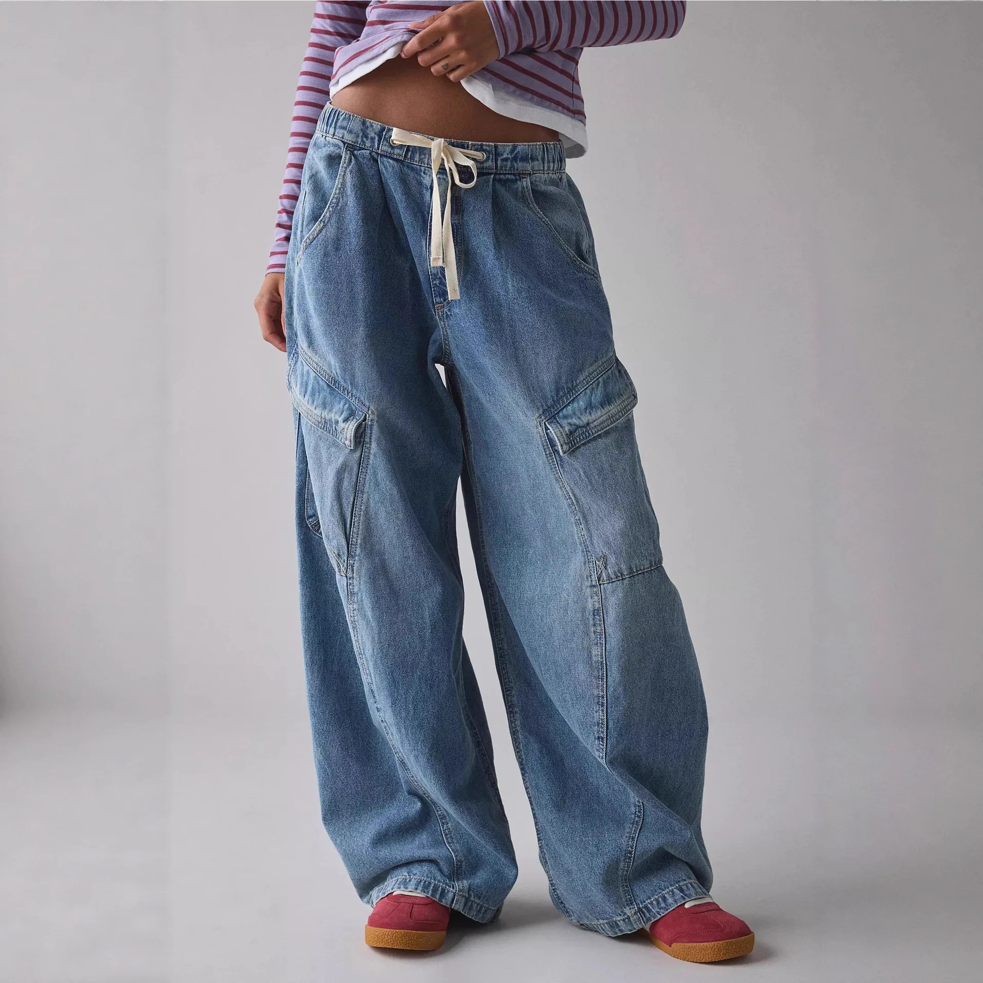 

Women Denim Pant Jeans Wide Leg Long Pants High Waist Straight Trousers Y2k Streetwear Elegant Splice Work Casual Loose Spring