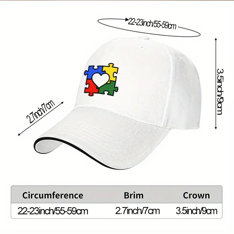 Autism Awareness Puzzle Heart Baseball Cap Adjustable Polyester Unisex Hat Outdoor Casual Snapback