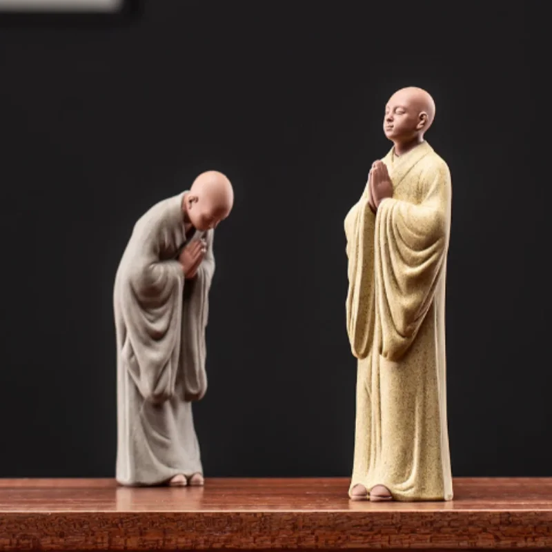 Creative Zisha Purple Clay Little Monk Tea Pet - Zen Buddhist Figure Exquisite Kungfu Tea Table Decor Vintage Desk Display Craft
