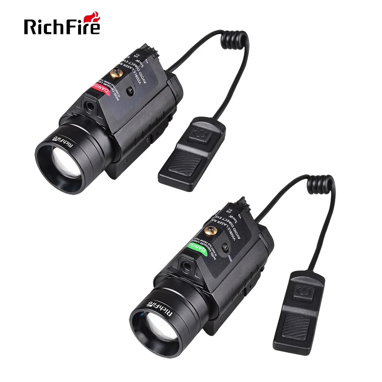 Richfire Zoom Tactical Flashlight Red /Green Laser+SST20 Weapon Gun Light Combo with Remote Switch for 20mm Picatinny Rail Mount