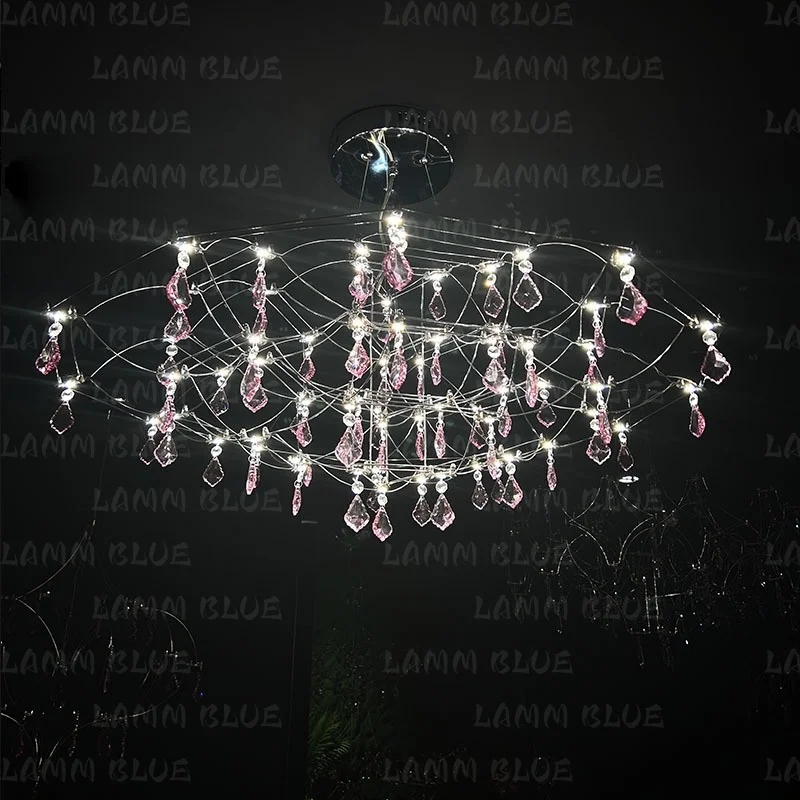 Sala de estar italiana, comedor, dormitorio, tienda de té de la leche, candelabro de cristal rosa, vestidor, escalera, candelabro de cristal