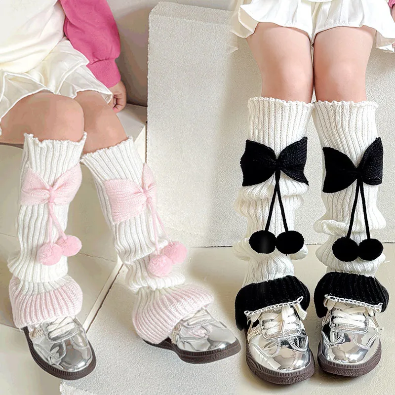 

New Children Sweet Bowknot Leg Warmers Lolitas Knitted Socks for Girls Warm Foot Cover Cute Ballet Guards Socks Long Stockings