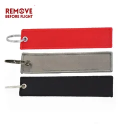 REMOVE BEFORE Flight Keychain For Aviation Gift Double Side Blank Black Red Grey Embroidery Keychain Luggage Tag Plain Key Chain
