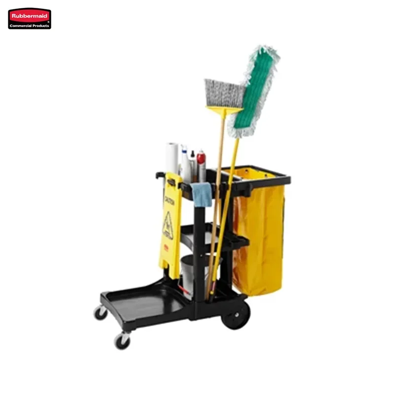 

Rubbermaid FG617388BLA Traditional Janitorial Cleaning Cart with zippered yellow vinyl bag collects waste and transports tools