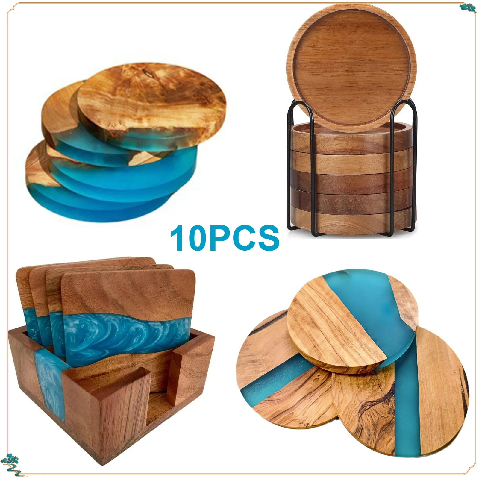 Resin Coasters - Modern Elegant Epoxy Coaster Set Wooden /Bamboo Splicing Coasters Set for Office or Bachelor Pad 10pcs