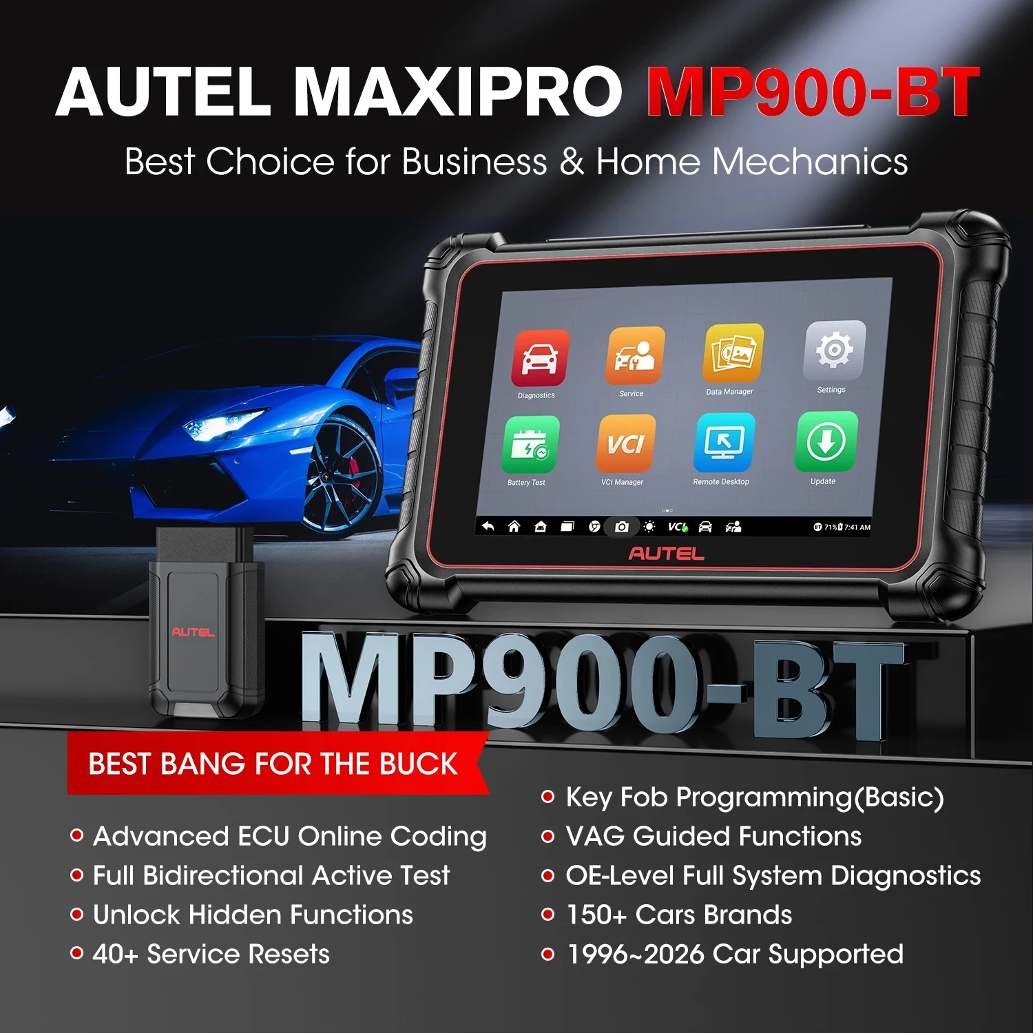 Autel MaxiPRO MP900BT MP900-BT Kfz-Diagnosescanner, ECU-Codierung, DoIP/CAN FD, OBD2 Coder-Lesegerät, PK MP808BT PRO MP900E – Detail 1