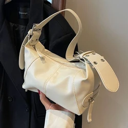 Ladies Shoulder Bags PU Leather Women Underarm Bags Solid Color Small Top-handle Bags Purse Female Daily Handbags White Black