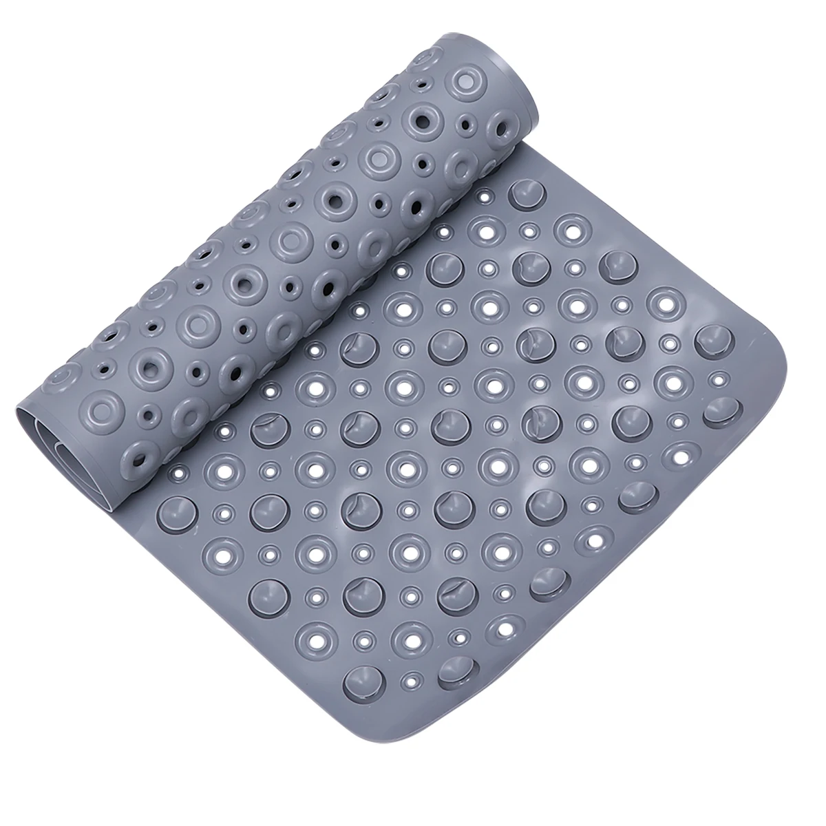 

Non Slip Bath Mat PVC Shower Floor Mats Grey Kids Size 45x75cm Donut Design Anti Slip Massage Holes Quick Drainage Suction Cups