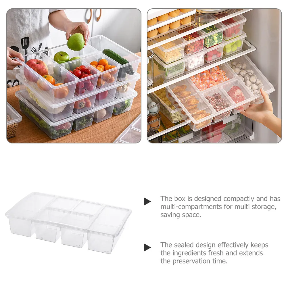 Compartment Refrigerator Organizer Bin PP Food Storage Container Multi-Functional Airtight Vegetable Preservation