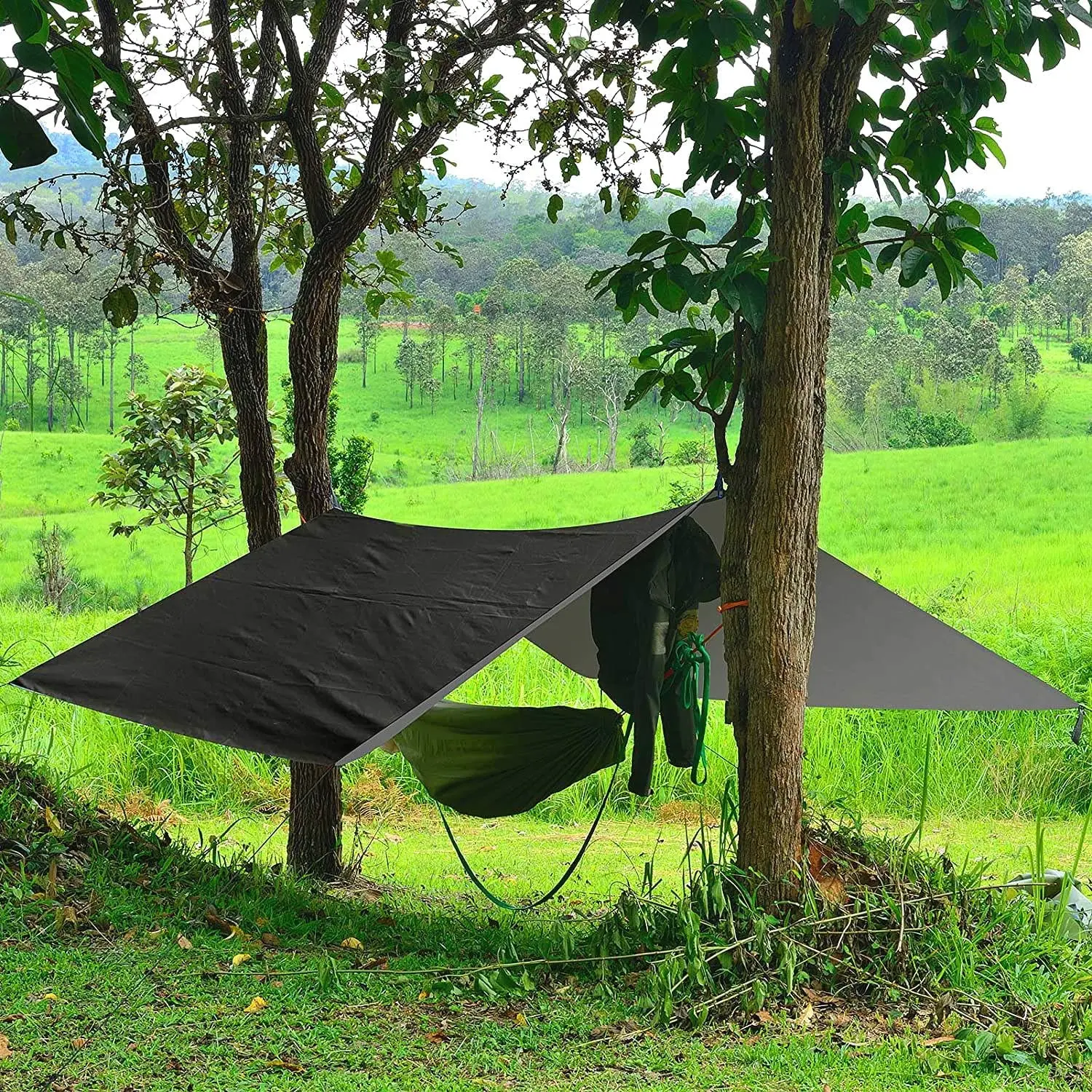 Hammock Rain Fly Tent Tarp 10 x 10 FT Waterproof Camping Tarp Shelter UV Protection Lightweight Ripstop Nylon Picnic Mat for Pat