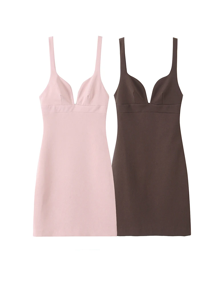 Mini robe d'été sans manches pour femmes, dos nu, avec nœud, rose, café, Slim