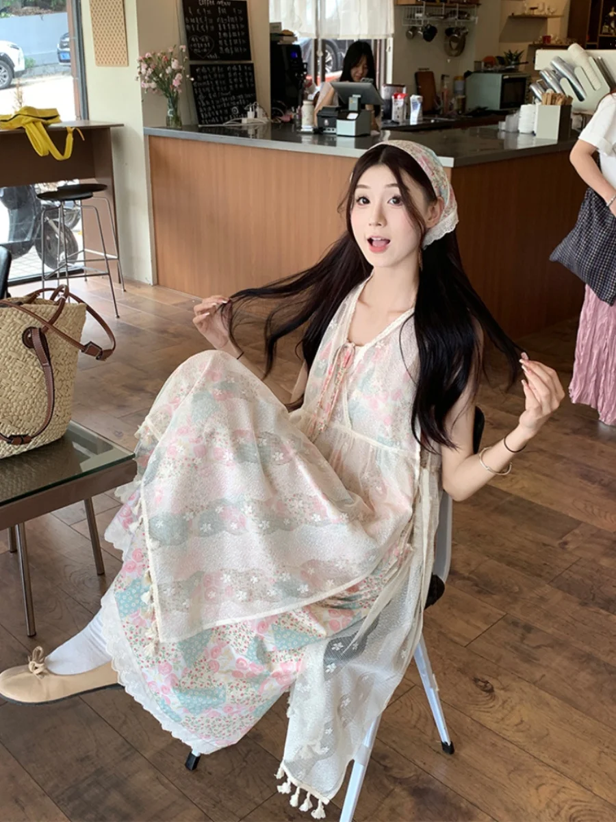 الحلو الأزهار المرقعة باجا Sle قبالة الكتف الدكتور شرابة التستر قطعتين مجموعة المرأة الصيف تنورة طويلة فستان كاجوال #1