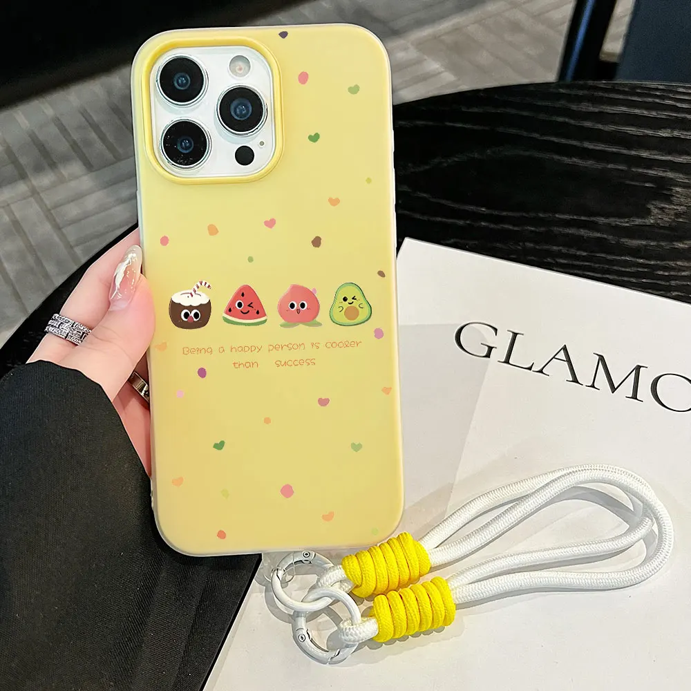 Soft Phone Case For Samsung Galaxy S26 S24 S23 S22 S21 Ultra Plus A54 A37 A36 A56 A55 A35 A34 Cover Lanyard Cartoon Fruit  Shell