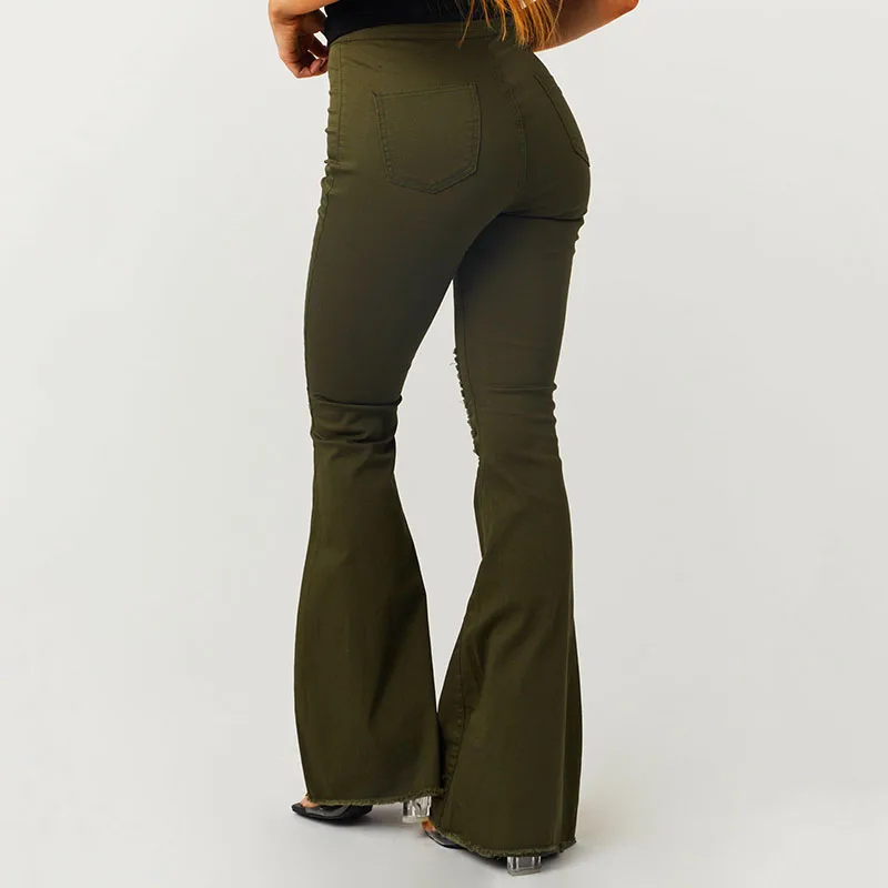 Jeans déchirés avec ourlets effilochés pour femmes, pantalons à jambes évasées, style dame de bureau, printemps et été 2024