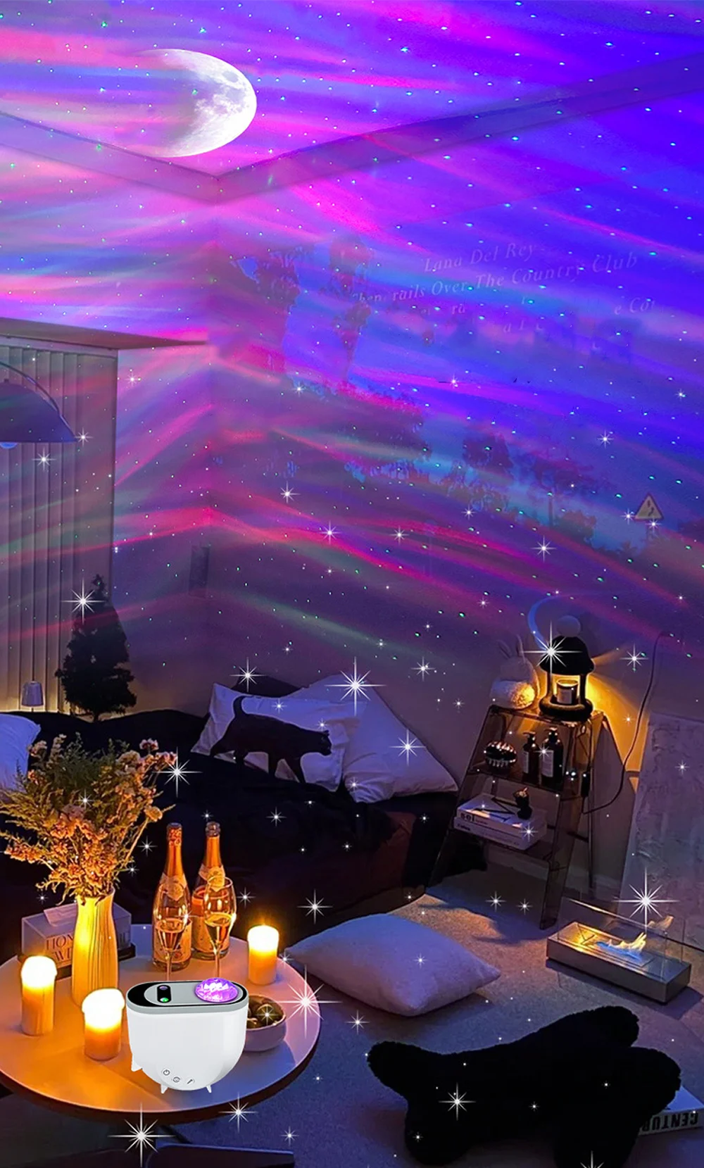 Galaxy Ocean Wave Projector with Bluetooth Speaker/Sound Activated Sky LED Night Light for Kids/Adults/Holidays/Party/Room Decor