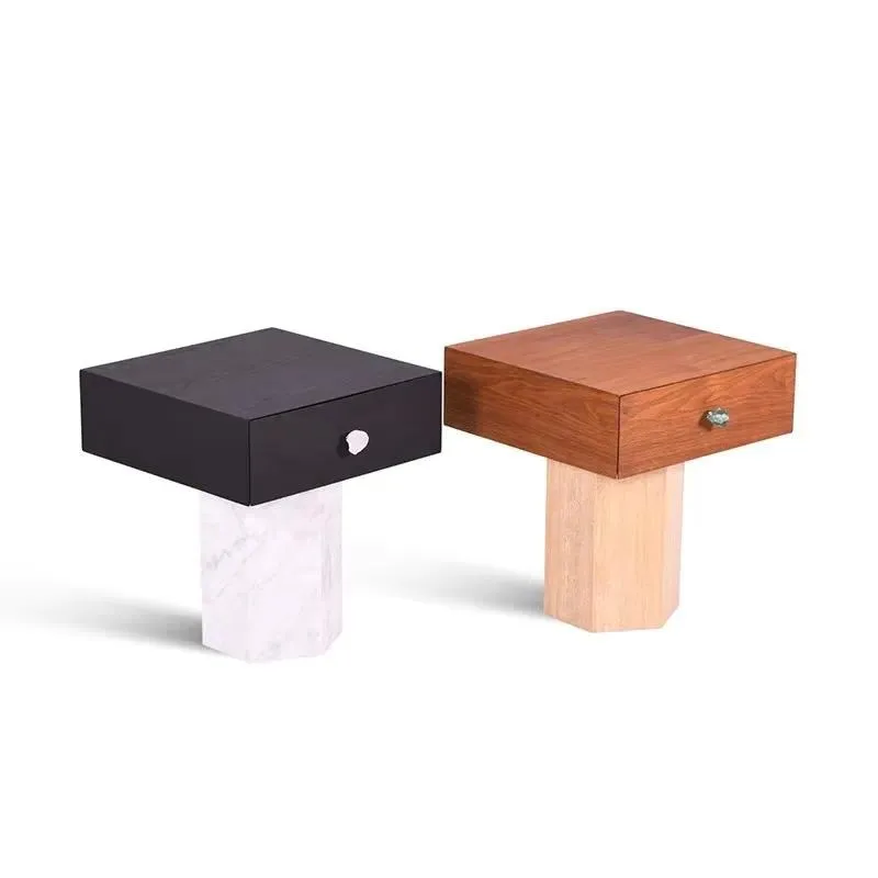 Modern Single Leg Wooden Bedside Table 1 Drawer Multi Layer Solid Wood Board Nightstand for Bedroom Home Decoration Furniture