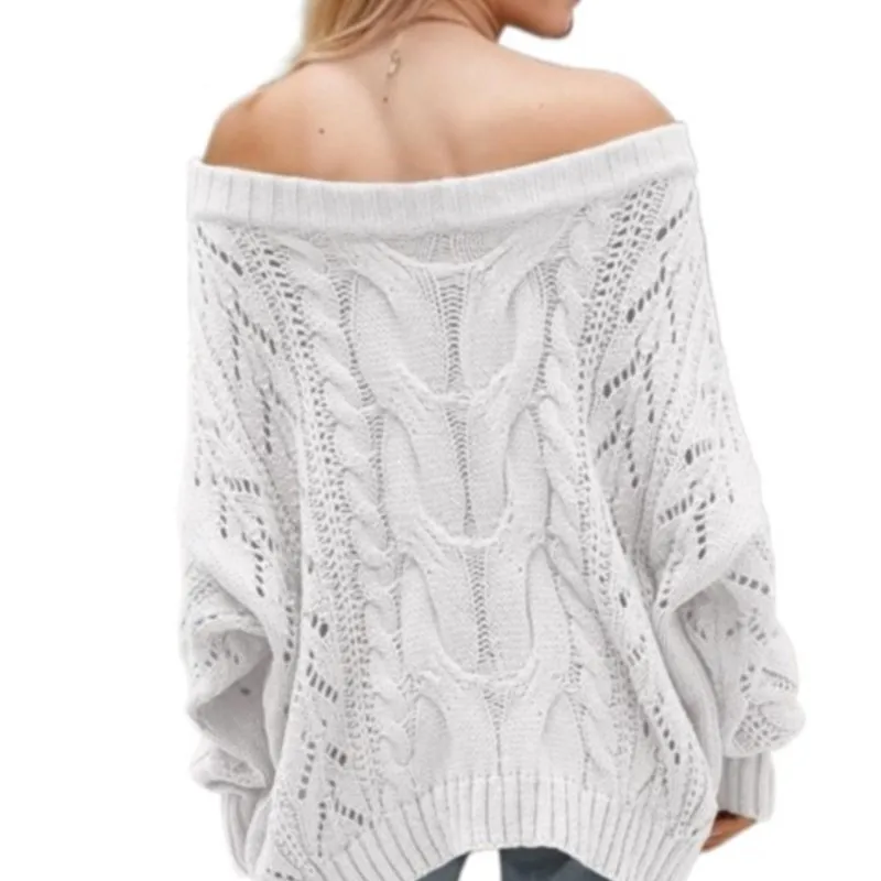 Outono/inverno 2025 fora do ombro plus size solto camisola de malha em linha reta pescoço cor sólida pulôver camisola feminina