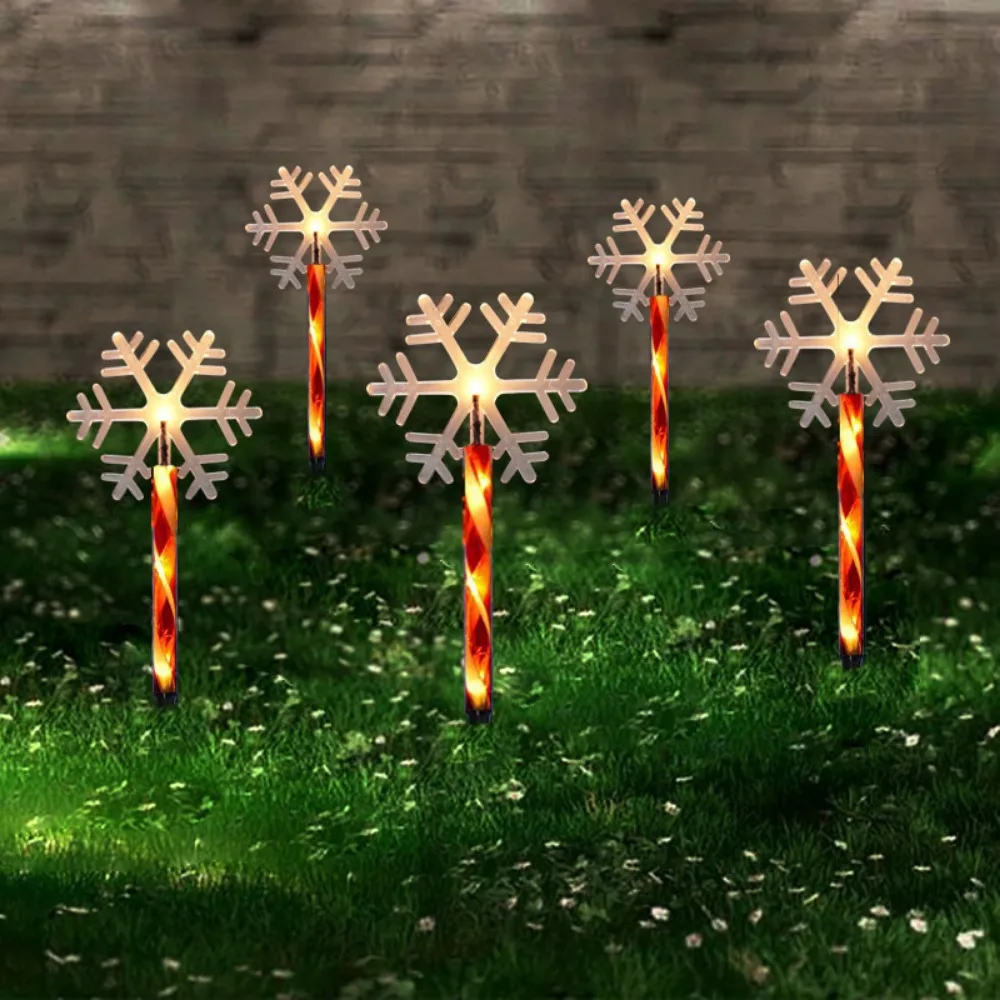 5Pcs/Set Snowflake Landscape Christmas Lights Red Tube Waterproof Christmas Tree Ground Lamp Decorative 8 Modes