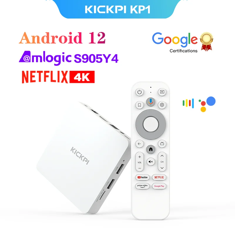 KICKPI KP1 TV Box Google معتمد Netflix 4K Android 12.0 Media Player 32G يدعم Chromecast Dolby Atmos 5G Wifi BT5.0