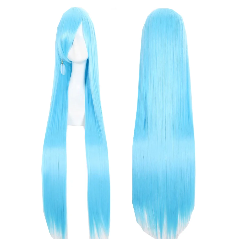 

100CM 39'' Long Straight Sky Blue Common Wig Heat Resistant Synthetic Hair Universal Cosplay Wig Party Carnival Costume Props