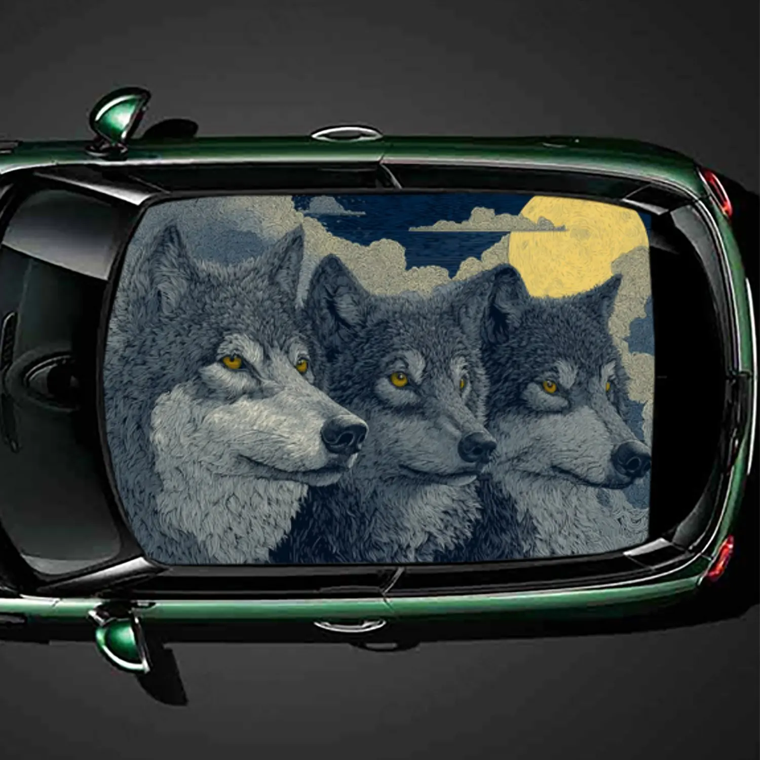 

Dark Blue Wolf Pack Car Roof Vinyl Wraps Sticker, Auto Decal, Artistic Vehicle Decoration, Self-adhesive Waterproof Car Exterior