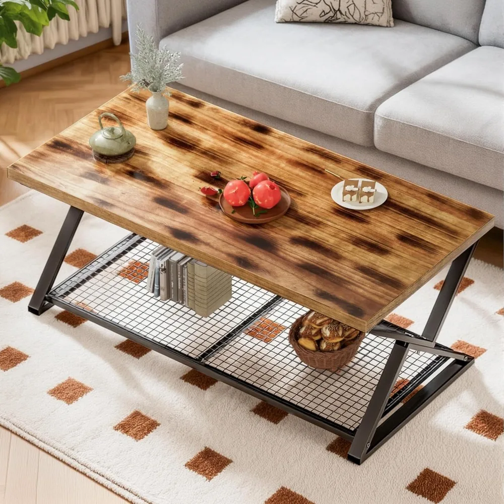 طاولات القهوة الحديثة، 39.37 Dx 23.62 Wx 18.11 H، طاولة القهوة الخشبية للمزرعة الريفية لغرفة المعيشة، مركز من طبقتين