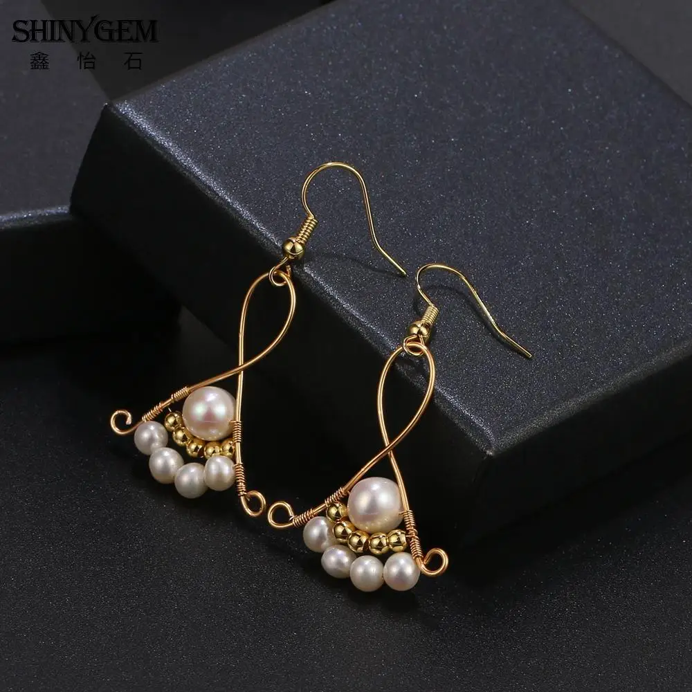 SHINYGEM Genuine Natural White Freshwater Pearl Earrings for Wonmen 14k Gold-Plated Hand Wound Wire 925 Silver Ear Studs 2026